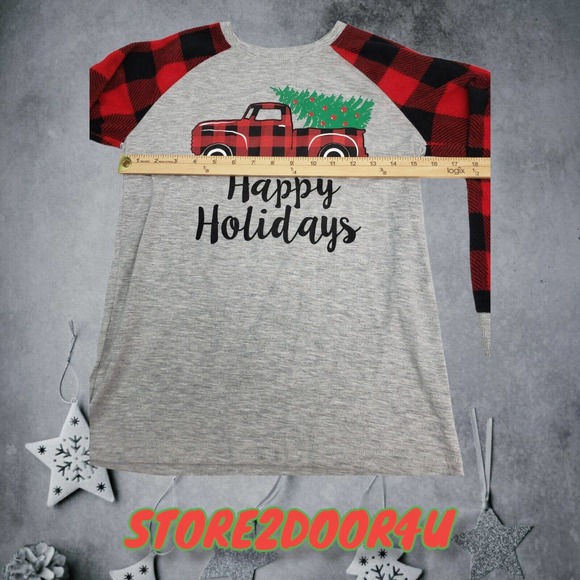 JUNIORS CHRISTMAS PAJAMAS - LARGE(12/14) RED TRUCK & TREE HOLIDAY PAJAMA SET 2PC - Picture 5 of 12